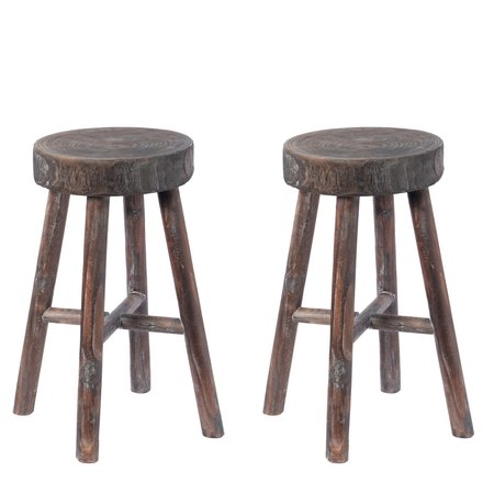 VINTIQUEWISE Antique Round Wooden Chair Log Cabin Stools, PK 2 QI003846.2